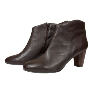 David Tate Brown Leather Rocco Zipper Bootie With stacked Heel Size 11W